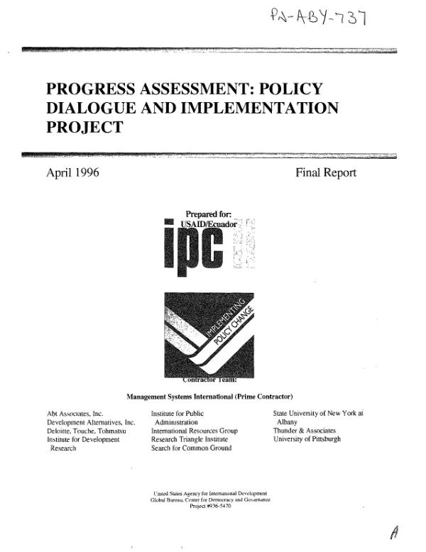 Progress assessment : policy dialogue and implementation project