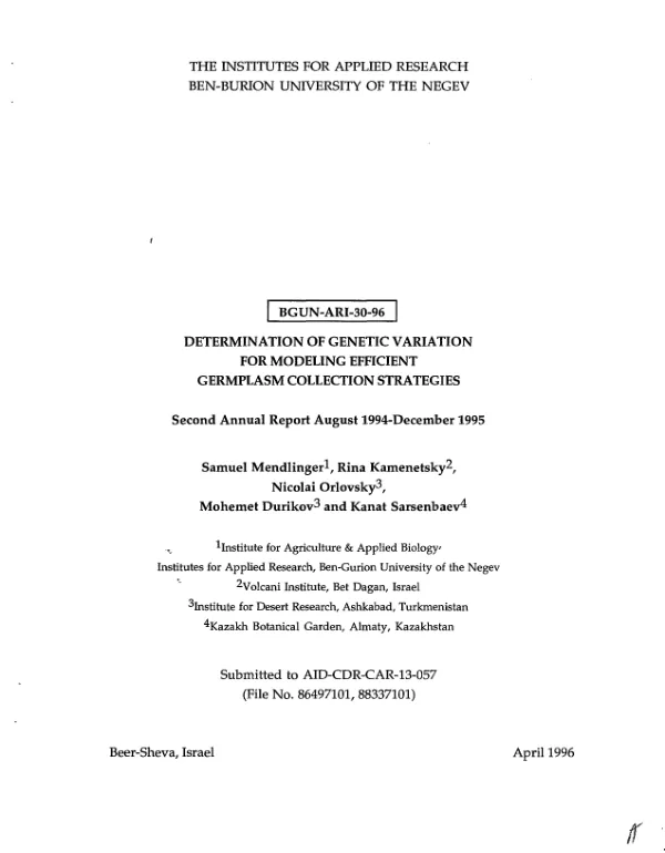 Determination of genetic variation for modeling efficient germplasm collection strategies : second annual report August 1994-December 1995