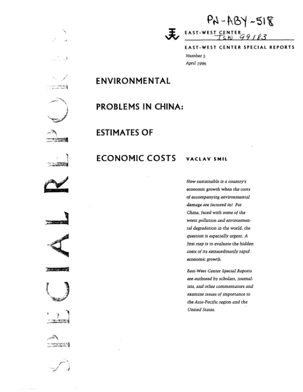 Environmental problems in China : estimates of economic costs