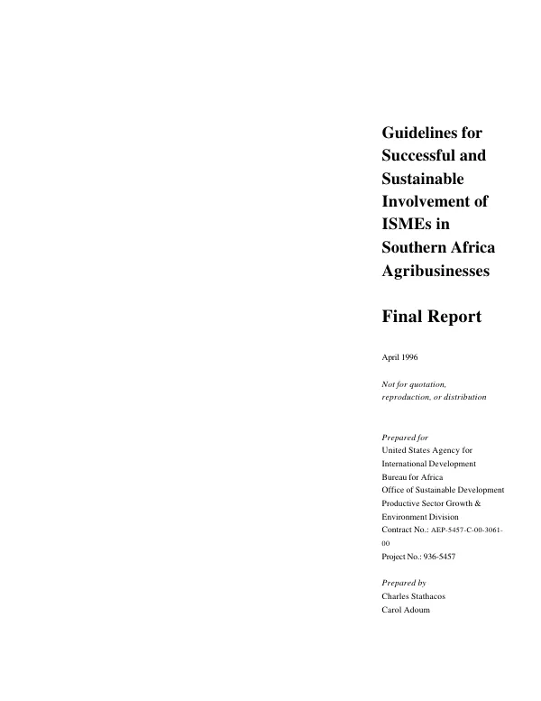 Guidelines for successful and sustainable involvement of ISMEs [indigenous and small and medium enterprise] in Southern Africa agribusiness : final report