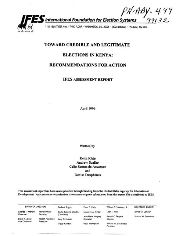 Toward credible and legitimate elections in Kenya : recommendations for action