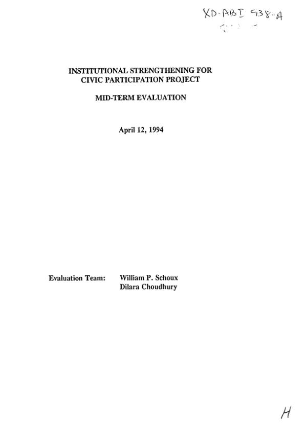 Institutional strengthening for civic participation project : mid-term evaluation