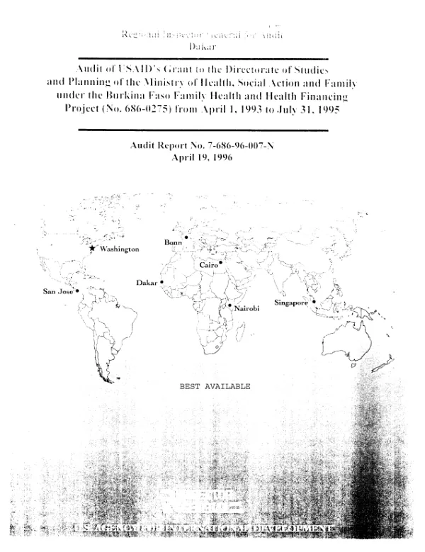 Audit of USAID"s grant to the Directorate of Studies and Planning of the Ministry of Health, Social Action and Family under the Burkina Faso family health and health financing project (no. 686-0275) from April 1, 1993 to July 31, 1995