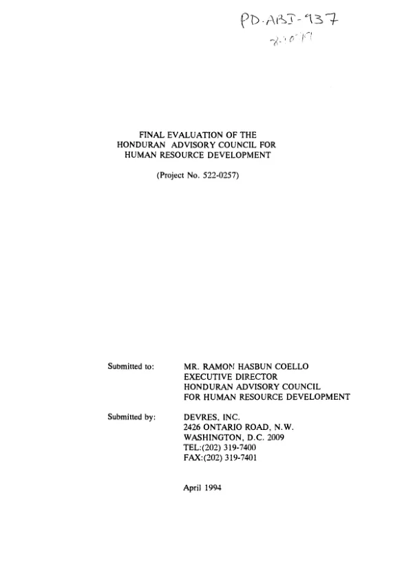 Final evaluation of the Honduran Advisory Council for Human Resource Development [CADERH]
