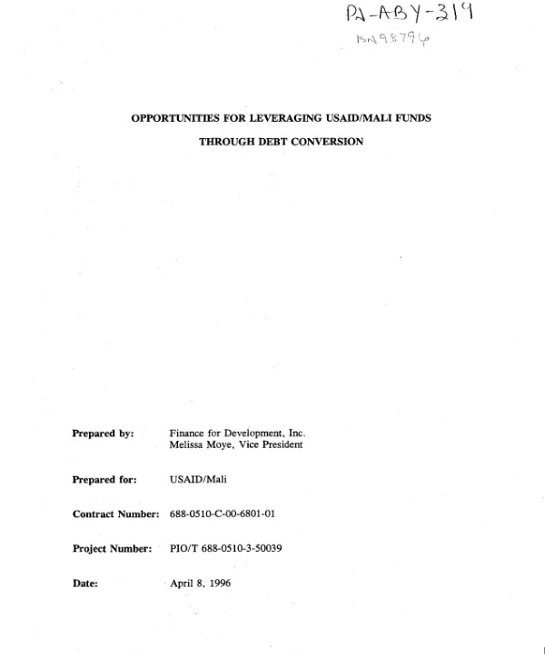 Opportunities for leveraging USAID/Mali funds through debt conversion