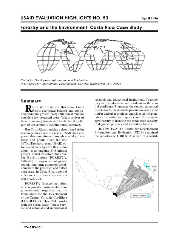 Forestry and the environment : Costa Rica case study