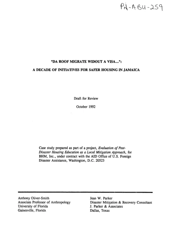 `Da roof migrate widout a visa" : a decade of initiatives for safer housing in Jamaica (draft for review)