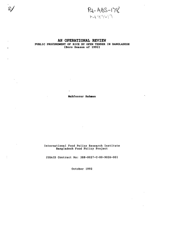 Operational review : public procurement of rice by open tender in Bangladesh (Boro season of 1992)