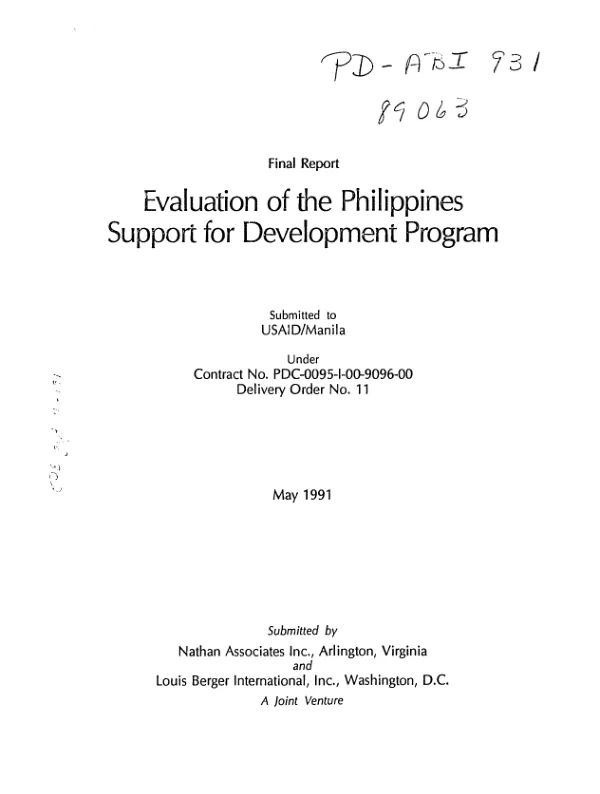 Final report : evaluation of the Philippines support for development program