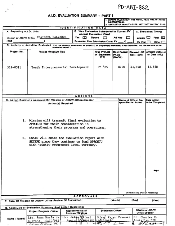 Evaluation of youth entrepreneur development program (1985-1990) for USAID/El Salvador