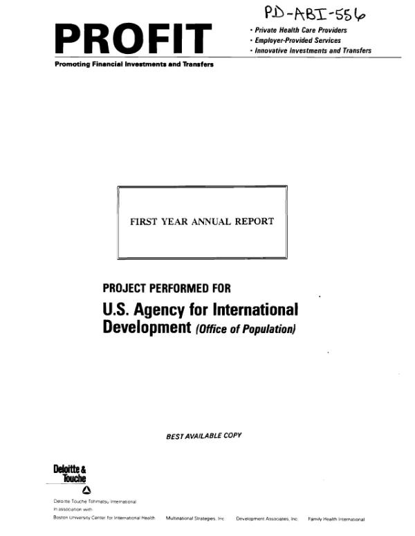 First year annual report : promoting financial investments and transfers -- PROFIT project