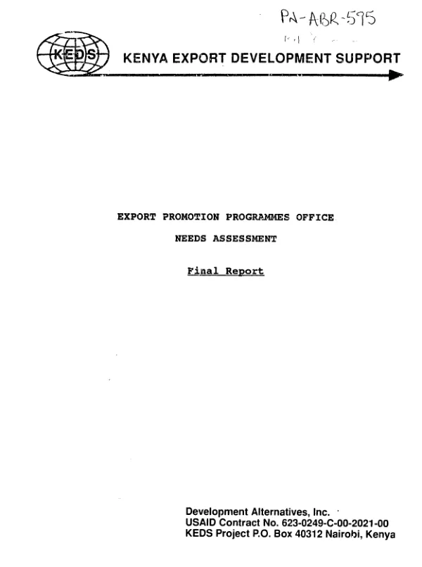 Export Promotion Programmes Office : needs assessment -- final report