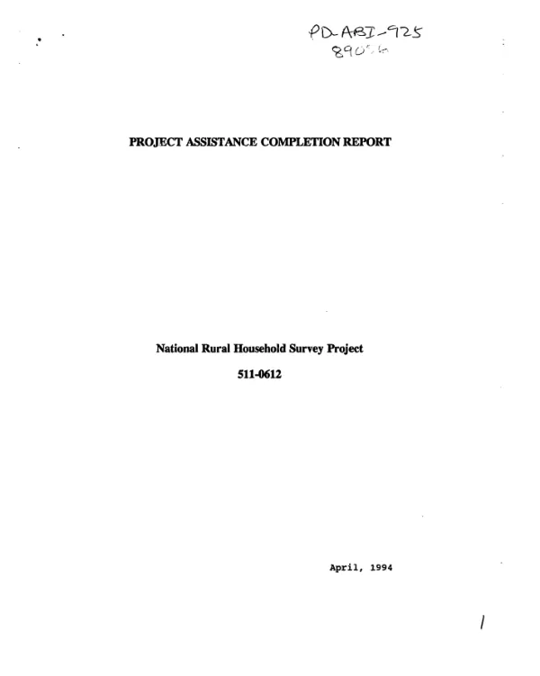 Project assistance completion report : national rural household survey project, 511-0612