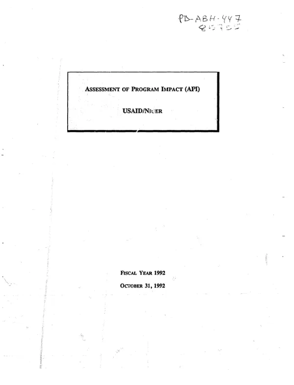 Assessment of program impact (API) : USAID/Niger -- fiscal year 1992