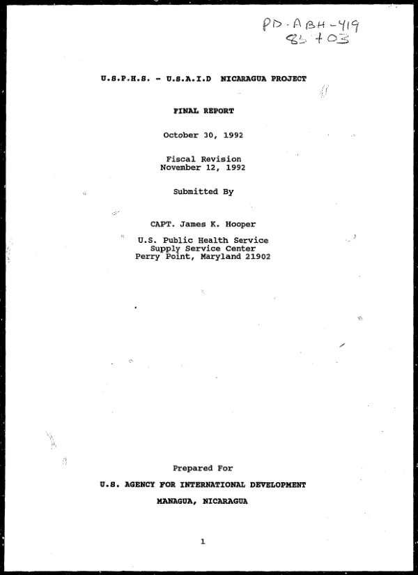 USPHS-USAID Nicaragua project : final report