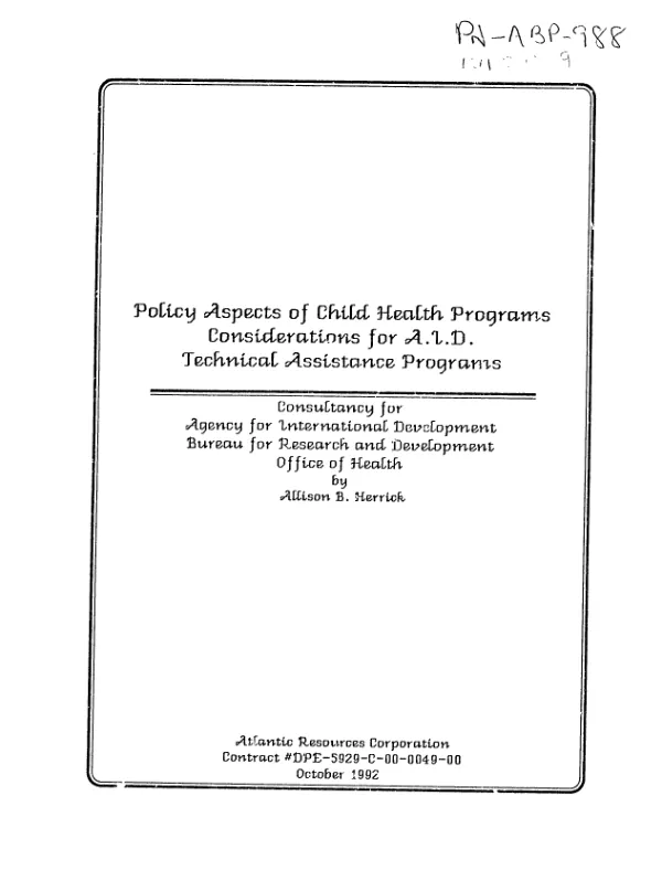 Policy aspects of child health programs : considerations for AID technical assistance programs