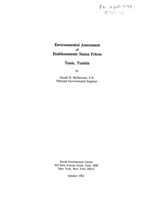 Environmental assessment of Etablissements Slama Freres, Tunis, Tunisia