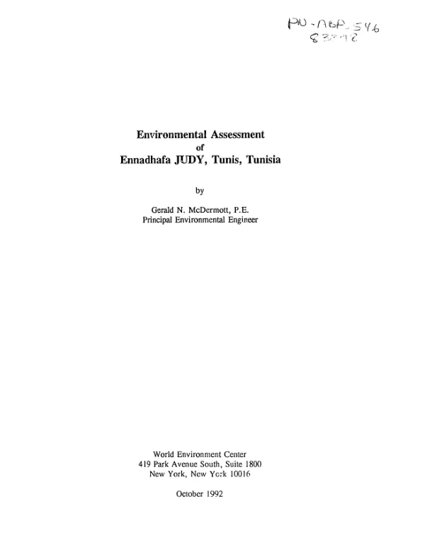 Environmental assessment of Ennadhafa JUDY, Tunis, Tunisia