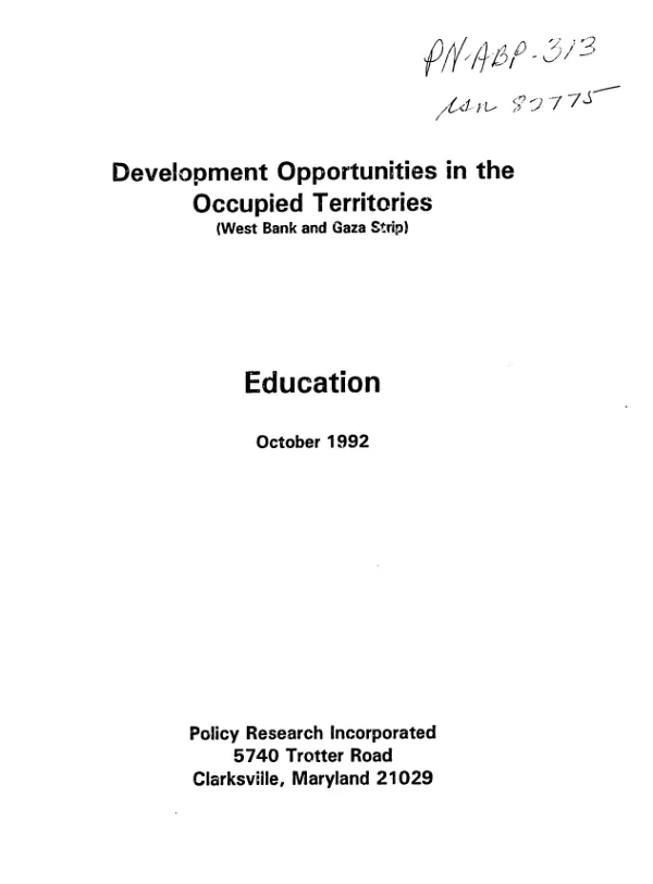 Development opportunities in the Occupied Territories (West Bank and Gaza Strip) -- education