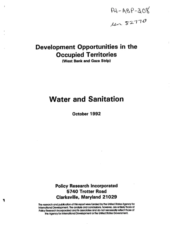 Development opportunities in the Occupied Territories -- water and sanitation