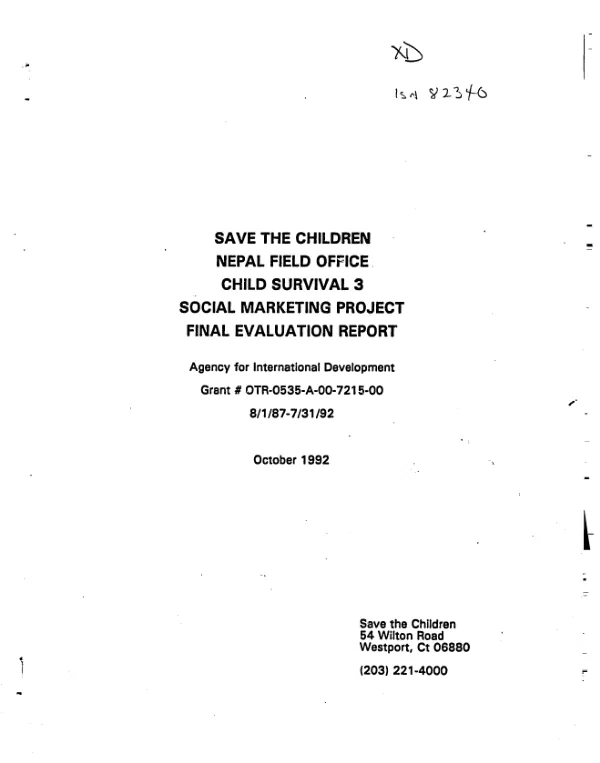 Save the Children Nepal field office : child survival 3 social marketing project -- final evaluation report
