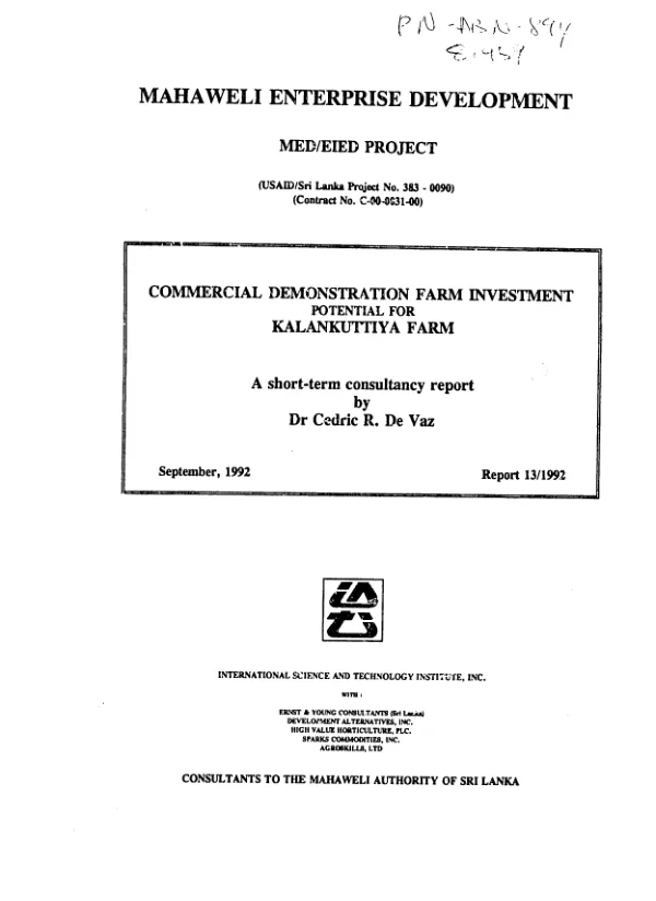 Mahaweli enterprise development project : Kalankuttiya farm