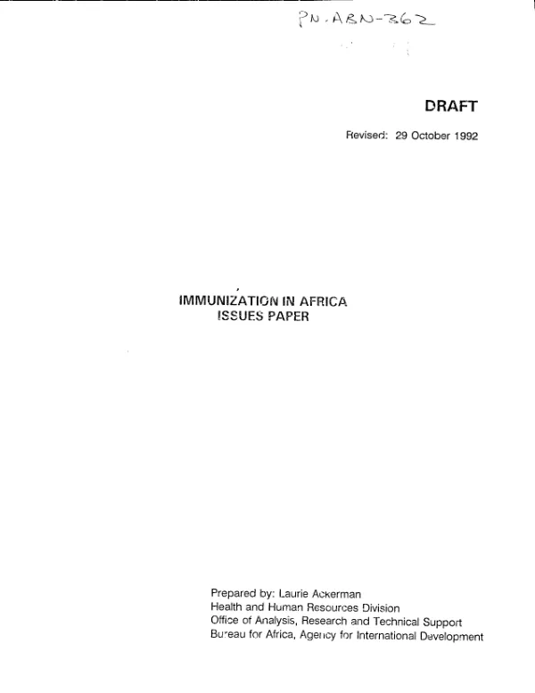 Immunization in Africa : issues paper