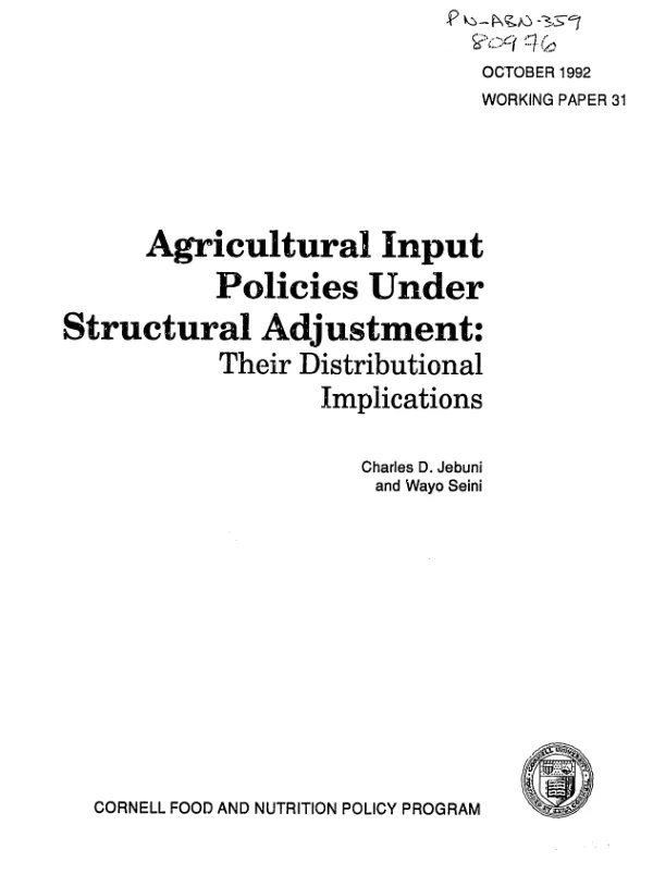 Agricultural input policies under structural adjustment : their distributional implications
