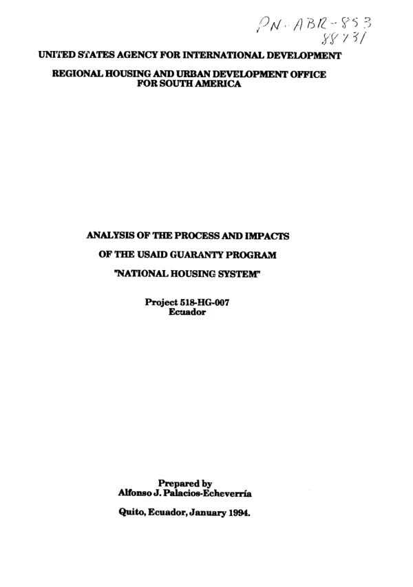 Analysis of the process and impacts of the USAID guaranty program `national housing system'