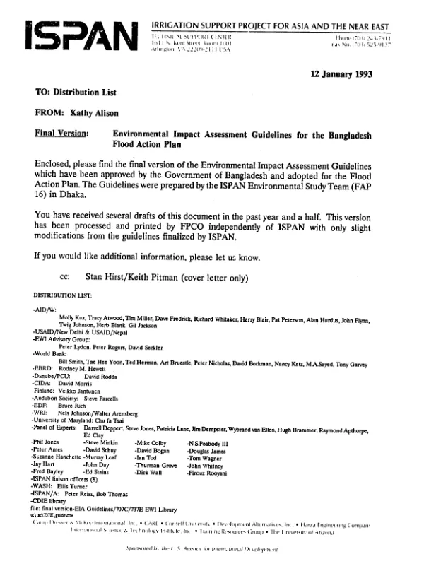 Bangladesh action plan for flood control : guidelines for environmental impact assessment (EIA)