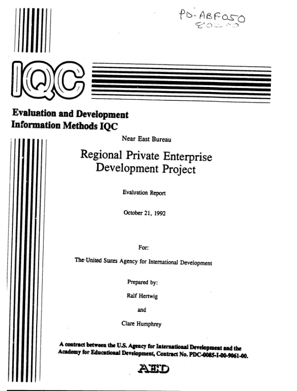 Near East Bureau regional private enterprise development project : evaluation report