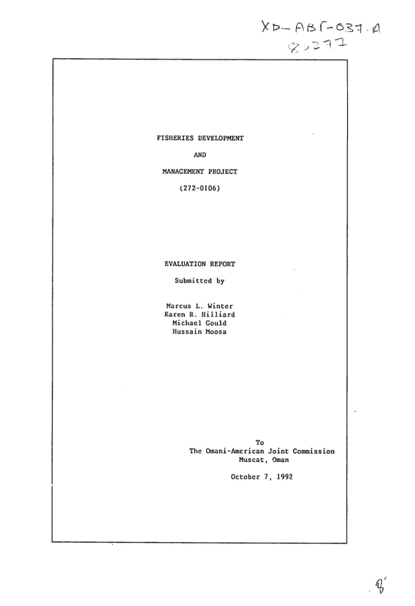 Fisheries development and management project (272-0106) : evaluation report