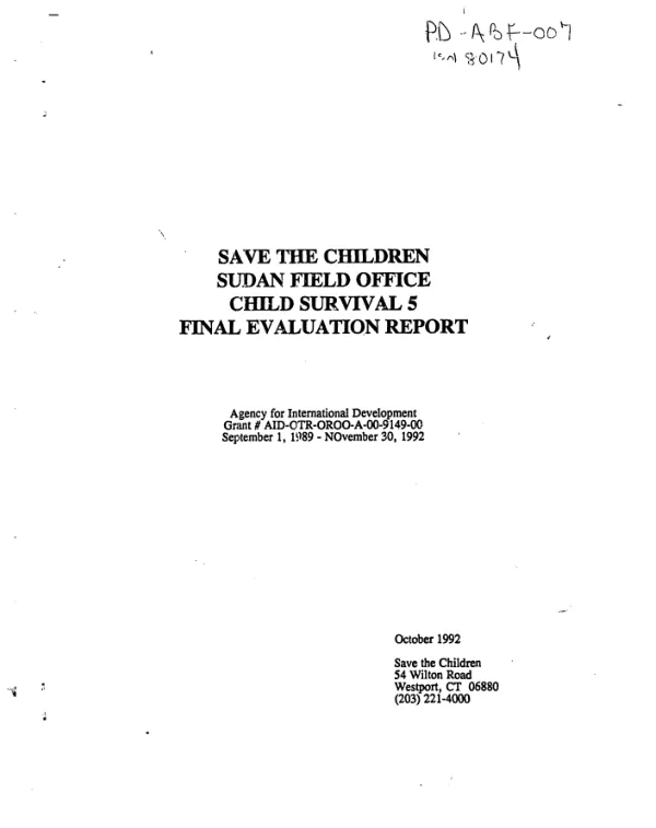 Save the Children Sudan field office : child survival 5 -- final evaluation report