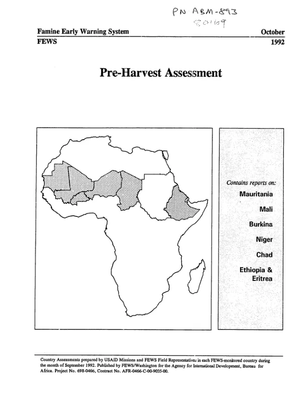 Pre-harvest assessment : Mauritania, Mali, Burkina [Faso], Niger, Chad, Ethiopia and Eritrea