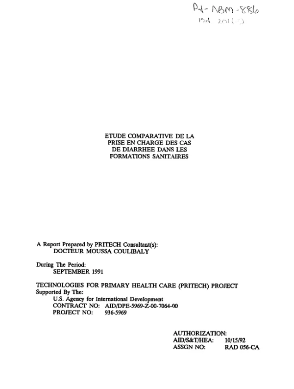 Etude comparative de la prise en charge des cas de diarrhee dans les formations sanitaires