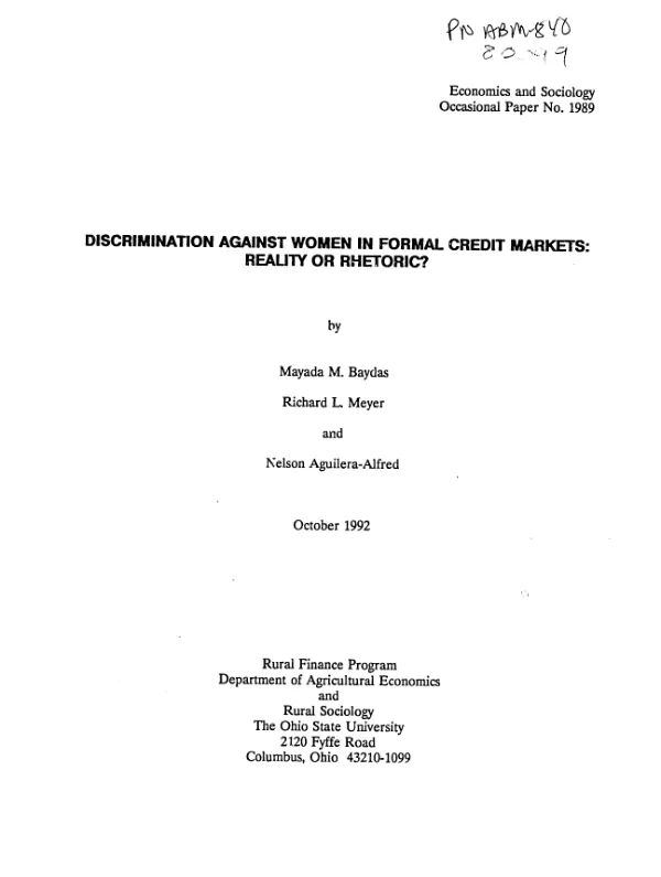 Discrimination against women in formal credit markets : reality or rhetoric?
