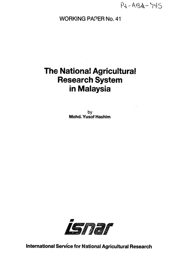 National agricultural research system in Malaysia