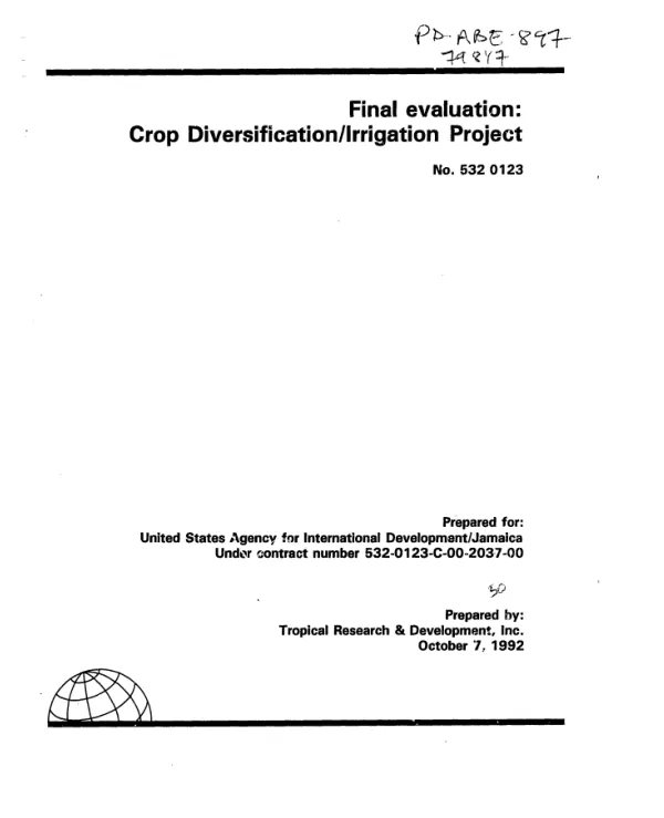 Final evaluation : crop diversification/irrigation project no. 532-0123
