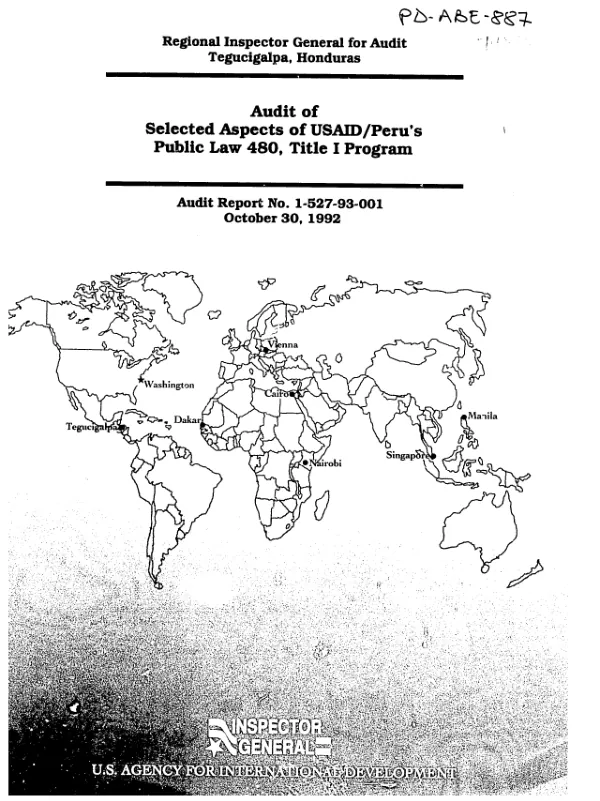Audit of selected aspects of USAID/Peru"s Public Law 480, Title I program