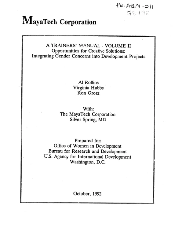 Trainers" manual -- volume II : opportunities for creative solutions : integrating gender concerns into development projects