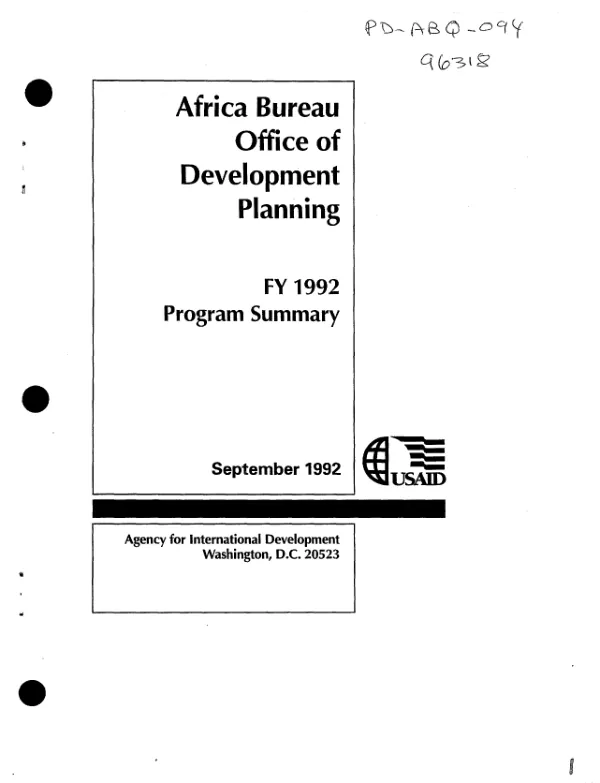 Africa Bureau, Office of Development Planning : FY 1992 program summary