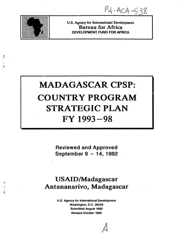 Madagascar CPSP : country program strategic plan -- FY 1993-98