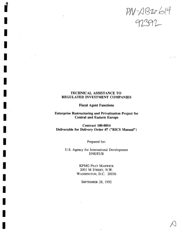 Technical assistance to regulated investment companies : fiscal agent functions
