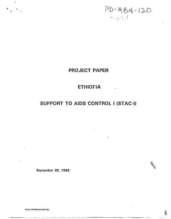 Project paper : Ethiopia -- support to AIDS control I (STRAC-I)
