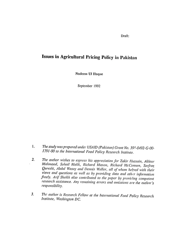 Issues in agricultural pricing policy in Pakistan
