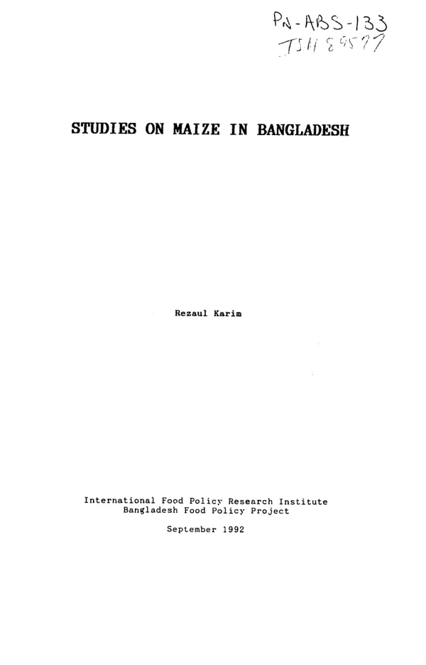 Studies on maize in Bangladesh