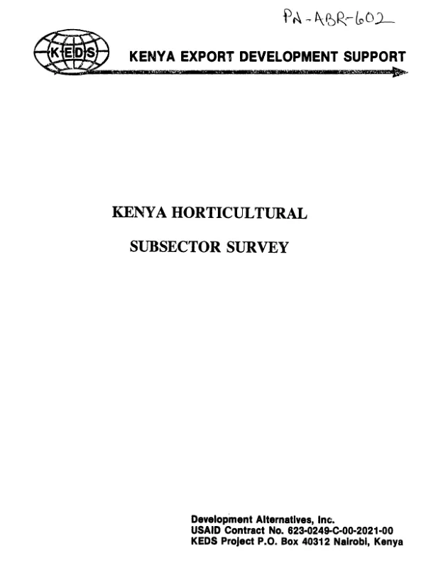Kenya horticultural subsector survey