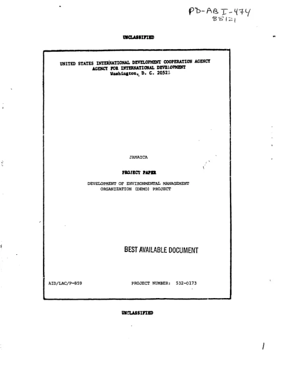 Jamaica project paper : development of environmental management organization (DEMO)