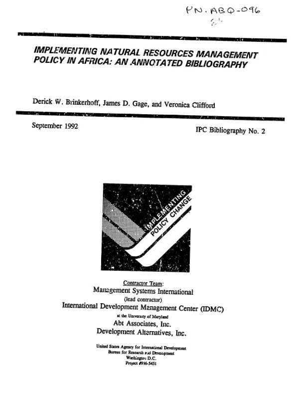Implementing natural resources management policy in Africa : an annotated bibliography