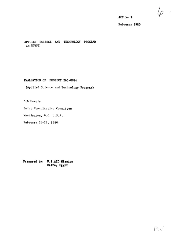 Applied science and technology program in Egypt, evaluation of project 263-0016